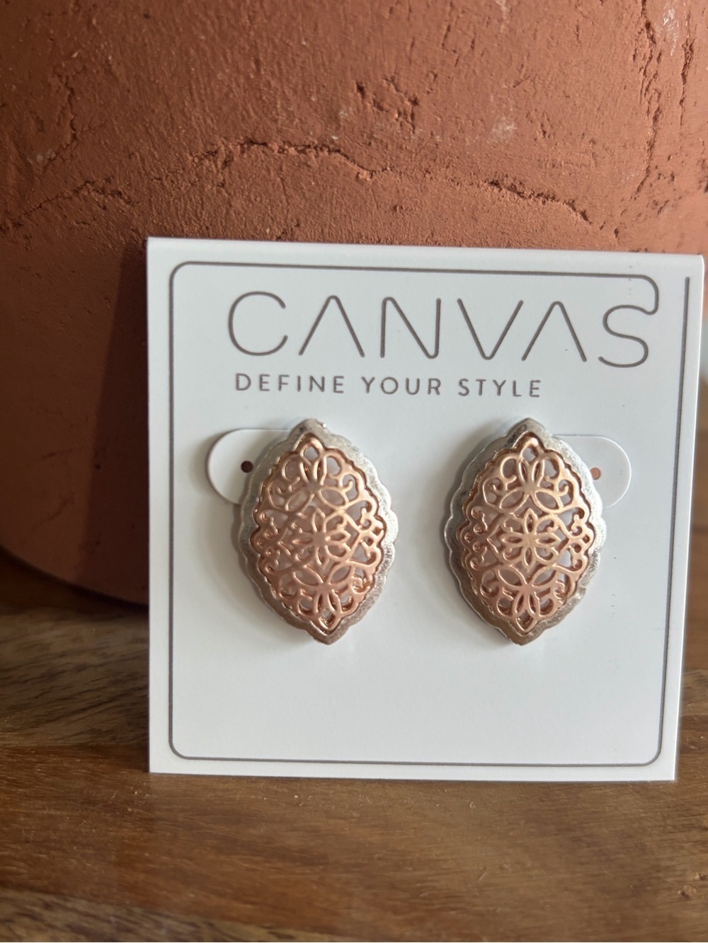 Canvas Rose Gold & Silver Filigree Statement Stud Earrings NWT - Picture 4 of 7